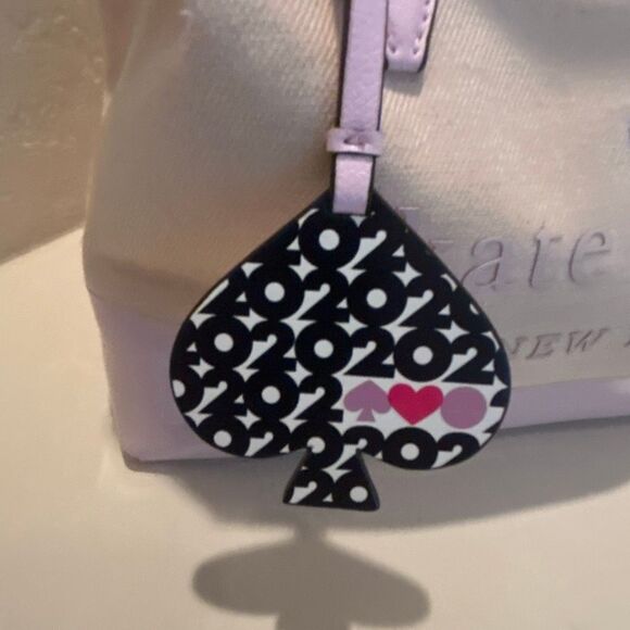 Kate Spade Leather Trim Canvas Tote Bag Natural Pink Logo Preppy Barbiecore - Picture 6 of 16